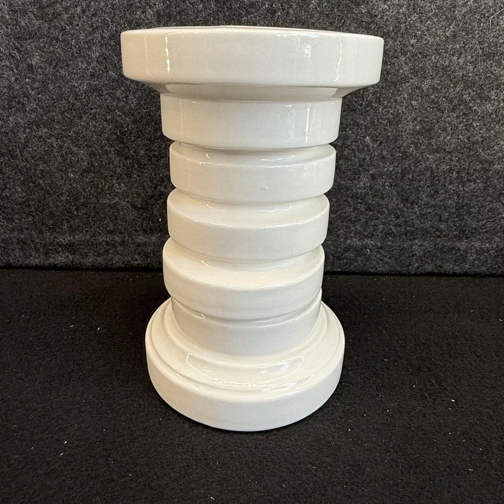 Vintage White Ceramic Pillar‎ Candle Holder Modernist Stacked Column MCM Japan